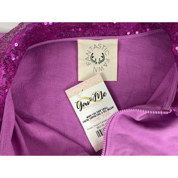 Fantastic Fawn Women Small Purple Track Jacket Sequin 1/2 Zip NWT - Picture 6 of 6